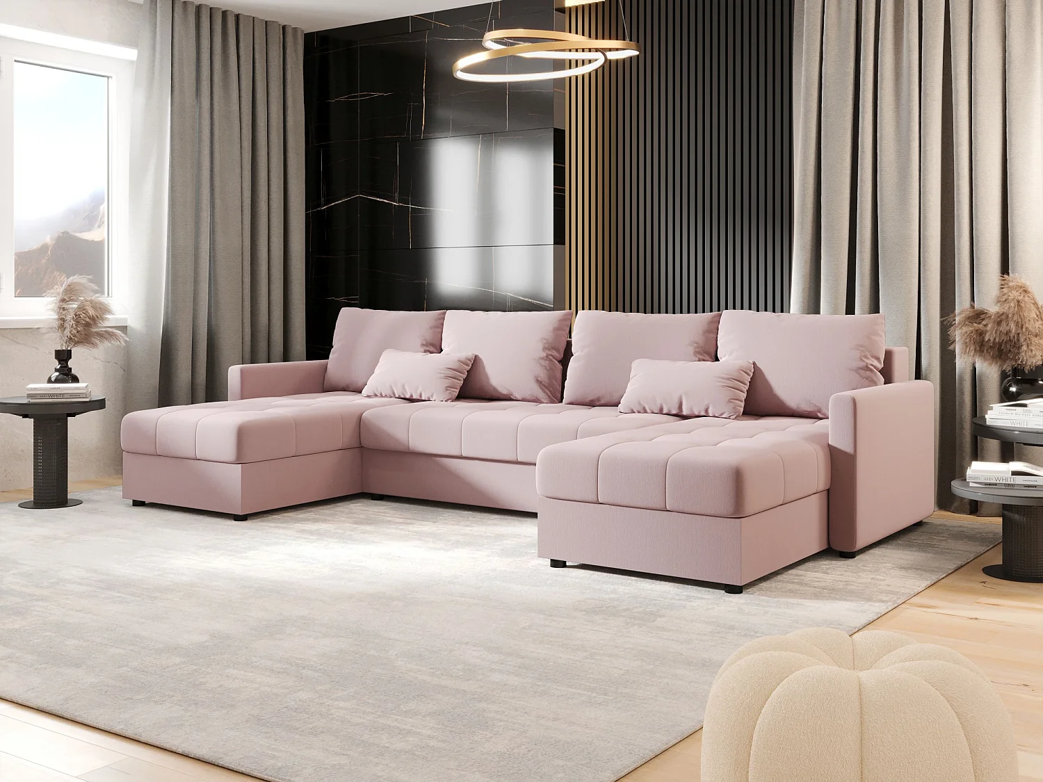 BEDANTE canapé d'angle MOS U BIS Cosmic 14 rose avec fonction de couchage canapé en U avec coffre de rangement