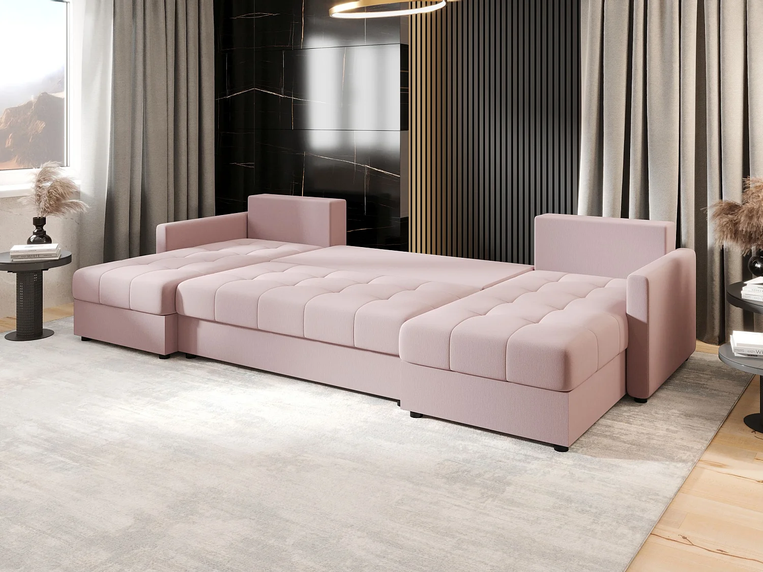 BEDANTE canapé d'angle MOS U BIS Cosmic 14 rose avec fonction de couchage canapé en U avec coffre de rangement