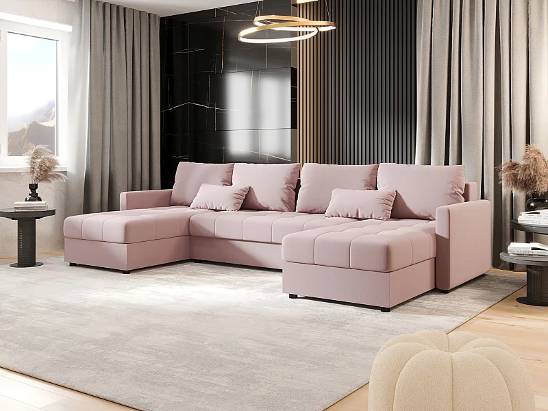 BEDANTE canapé d'angle MOS U BIS Cosmic 14 rose avec fonction de couchage canapé en U avec coffre de rangement