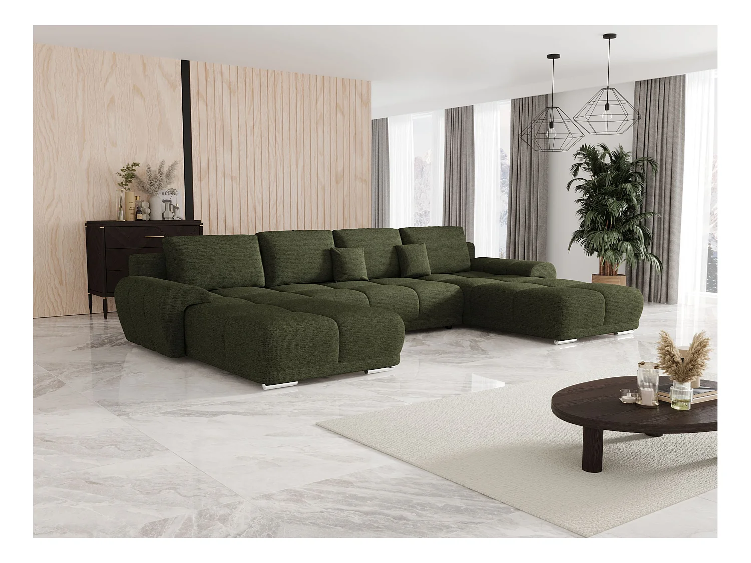 BEDANTE canapé d'angle BEGA U Links ARAGON 39 vert avec fonction de couchage canapé en forme de U avec coffre de rangement