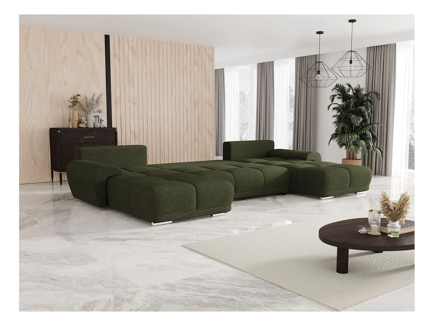 BEDANTE canapé d'angle BEGA U Links ARAGON 39 vert avec fonction de couchage canapé en forme de U avec coffre de rangement