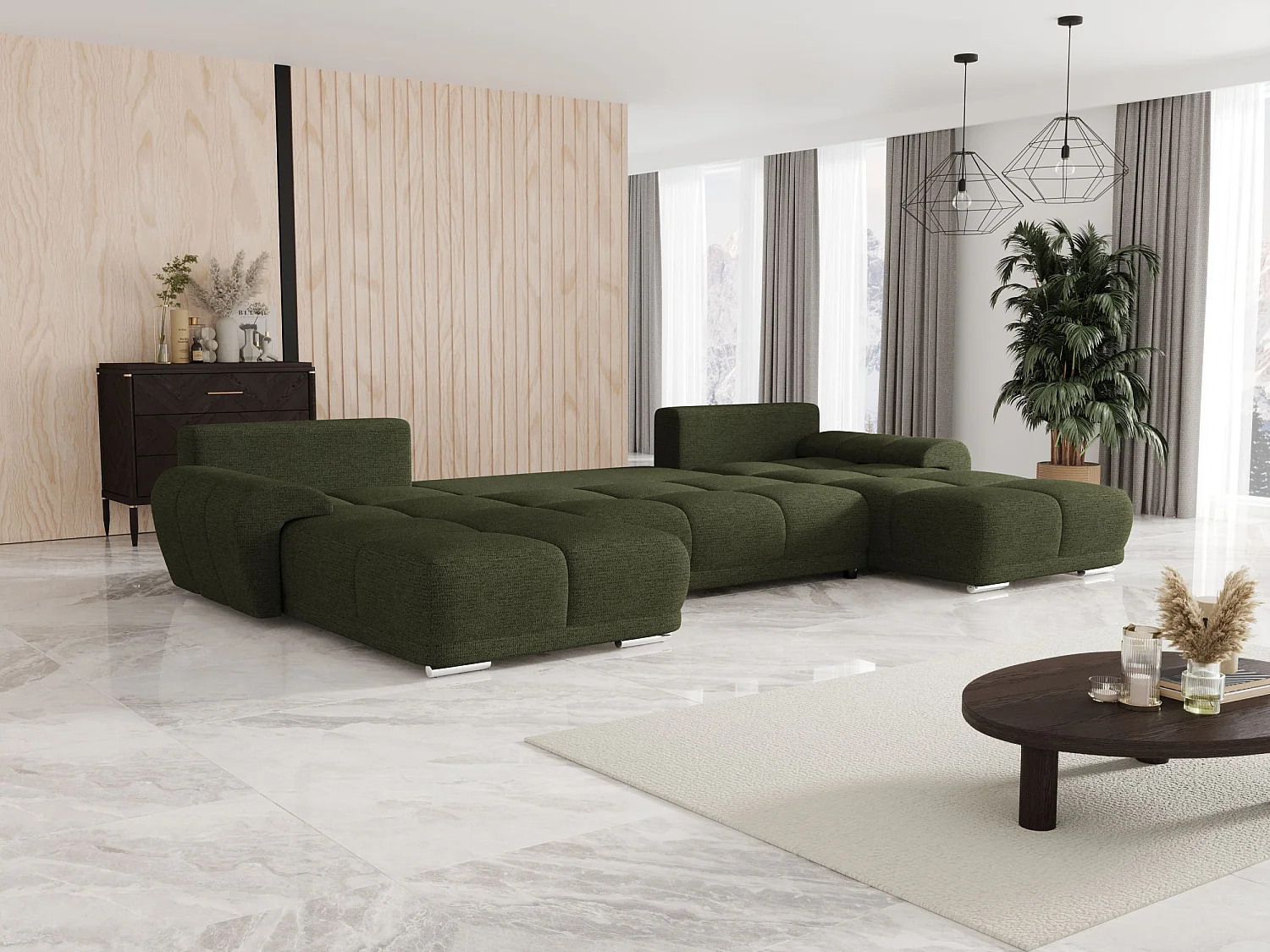 BEDANTE canapé d'angle BEGA U Links ARAGON 39 vert avec fonction de couchage canapé en forme de U avec coffre de rangement