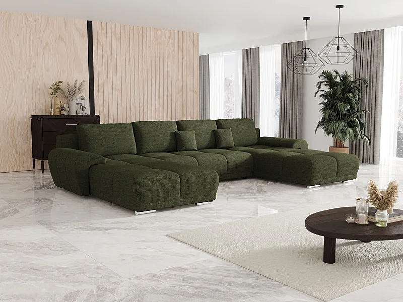 BEDANTE Ecksofa BEGA U Links ARAGON 39 Grün mit Schlaffunktion U-Form Sofa mit Stauraum Bettkasten Wohnzimmersofa Couch Sofa Bettsofa Bettkasten Bettcouch