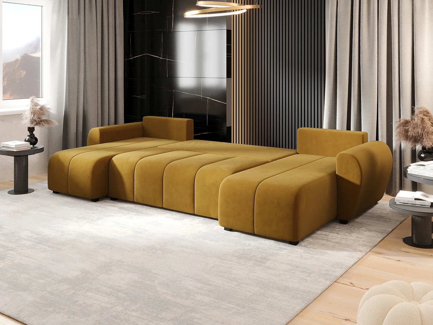 Canapé d'angle BEDANTE MOLISA U itaka 33 noir avec fonction couchage Canapé d'angle en forme de U avec espace de rangement Coffre à literie