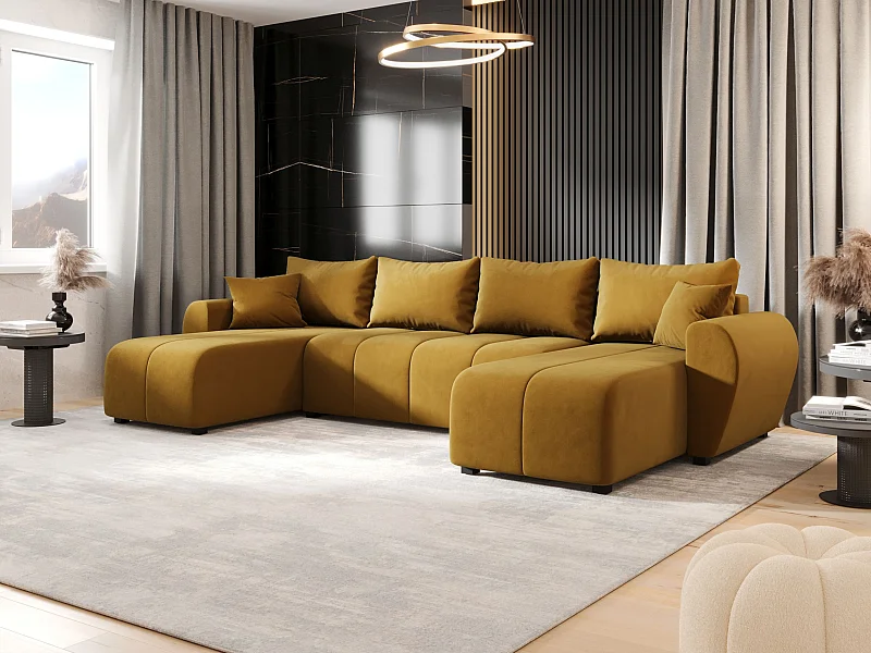 Canapé d'angle BEDANTE MOLISA U itaka 33 noir avec fonction couchage Canapé d'angle en forme de U avec espace de rangement Coffre à literie