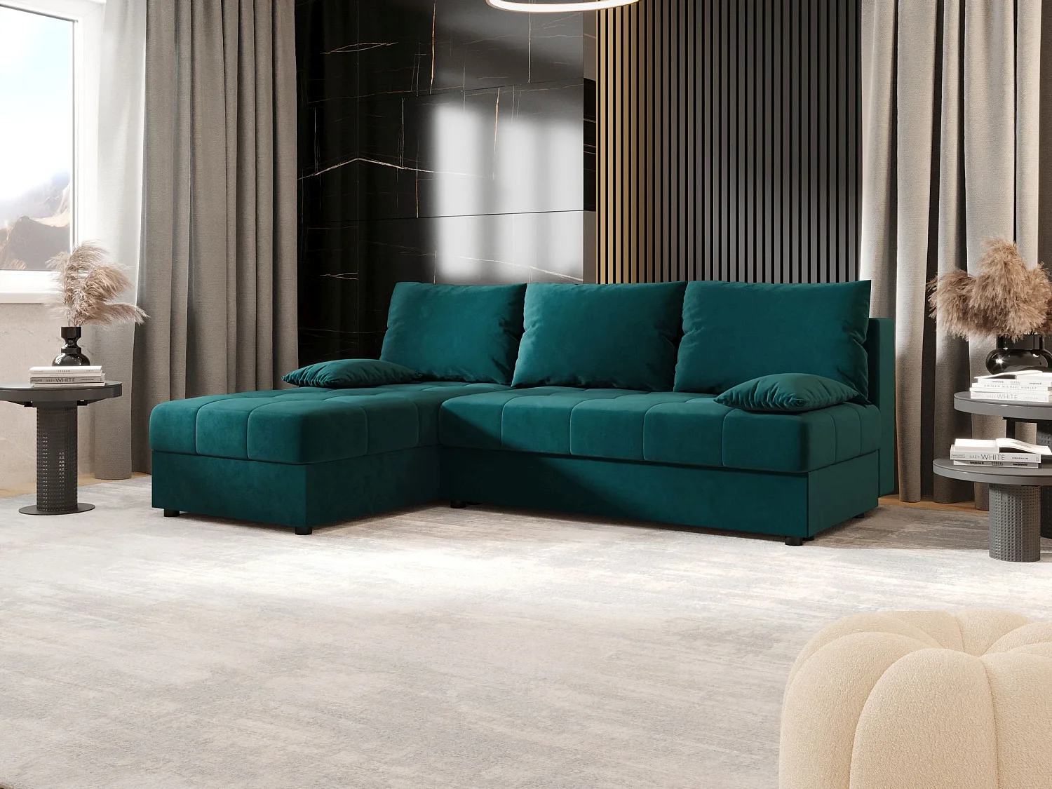 BEDANTE canapé d’angle MOS L Itaka 39 gauche turquoise avec fonction de couchage canapé en forme de L avec coffre de rangement