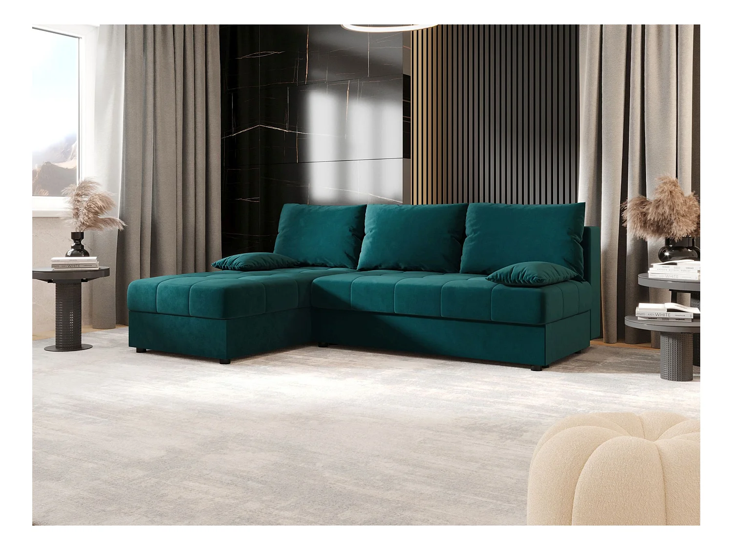 BEDANTE canapé d’angle MOS L Itaka 39 gauche turquoise avec fonction de couchage canapé en forme de L avec coffre de rangement