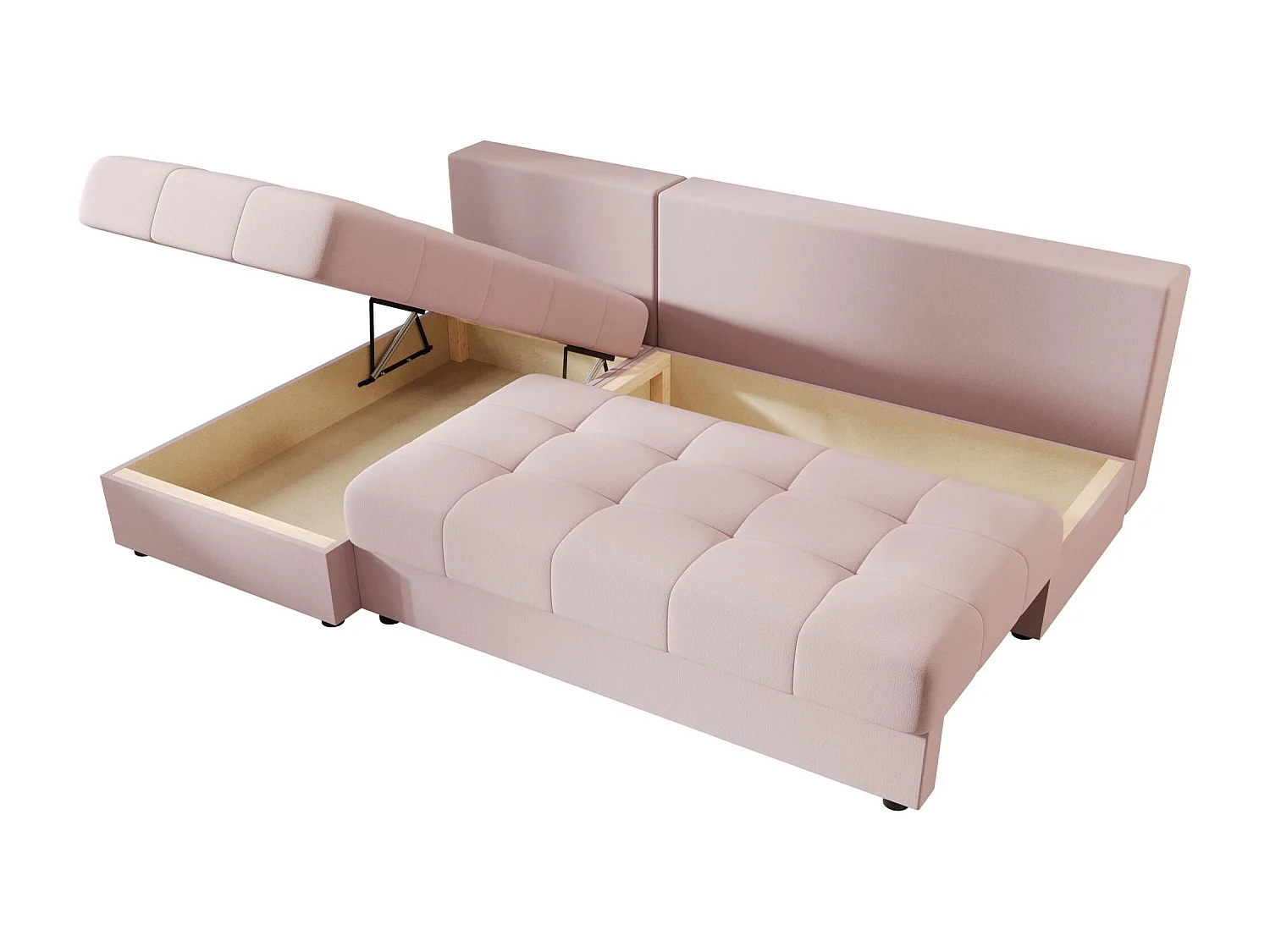 BEDANTE Canapé d’angle MOS L Cosmic 14 Rose Gauche avec fonction lit, canapé en L avec coffre de rangement, canapé-lit, canapé convertible