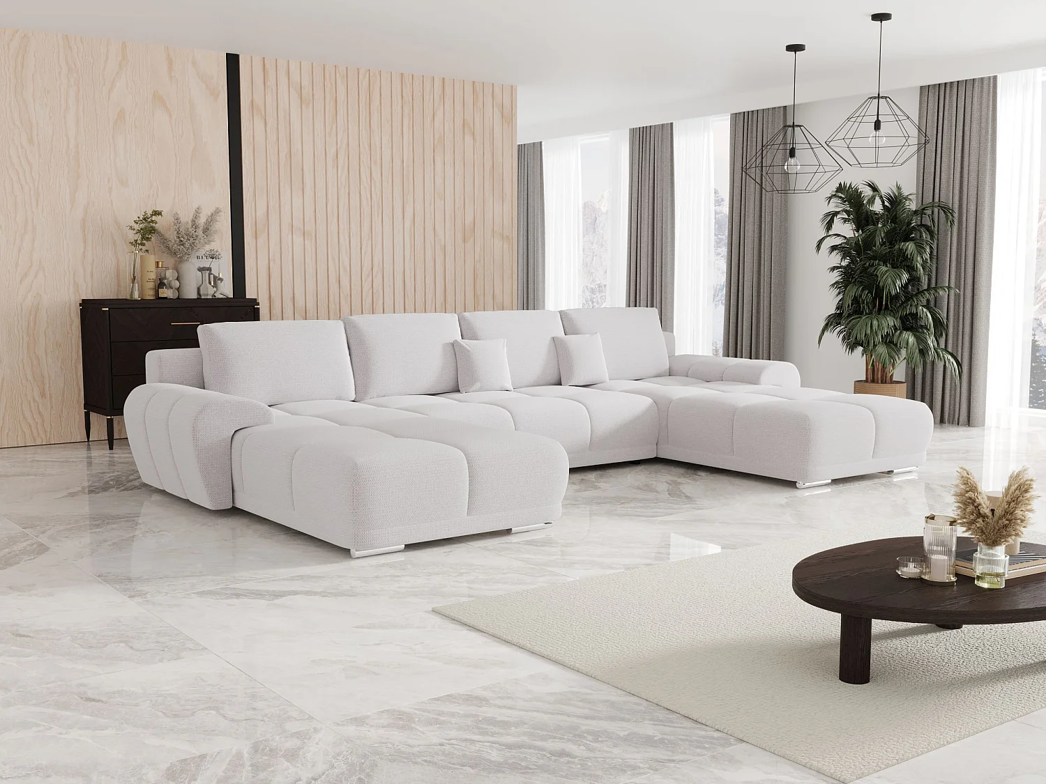 BEDANTE canapé d'angle BEGA U Links ARAGON 01 blanc avec fonction de couchage canapé en forme de U avec coffre de rangement