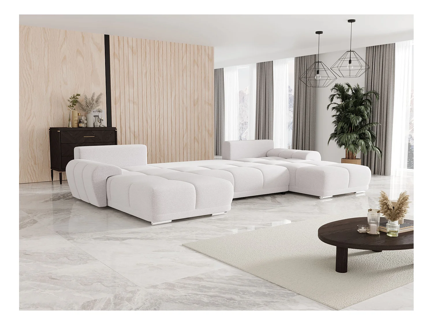 BEDANTE canapé d'angle BEGA U Links ARAGON 01 blanc avec fonction de couchage canapé en forme de U avec coffre de rangement