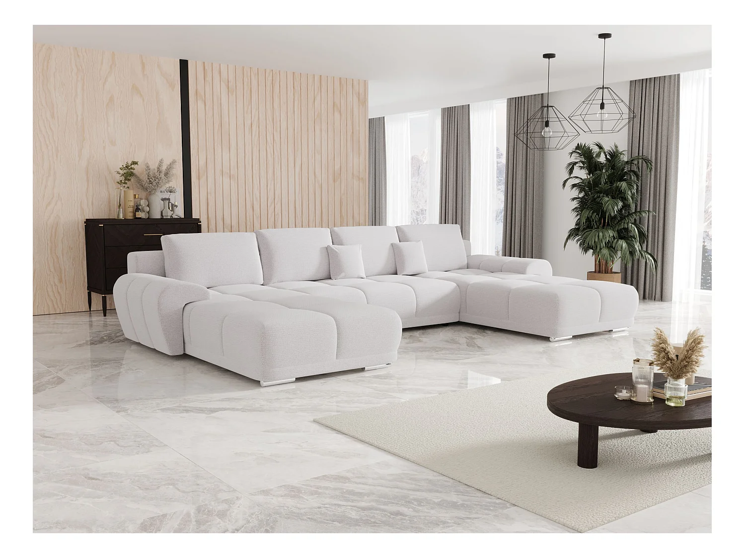 BEDANTE Ecksofa BEGA U Links ARAGON 01 Weiß mit Schlaffunktion U-Form Sofa mit Stauraum Bettkasten Wohnzimmersofa Couch Sofa Bettsofa Bettkasten Bettcouch