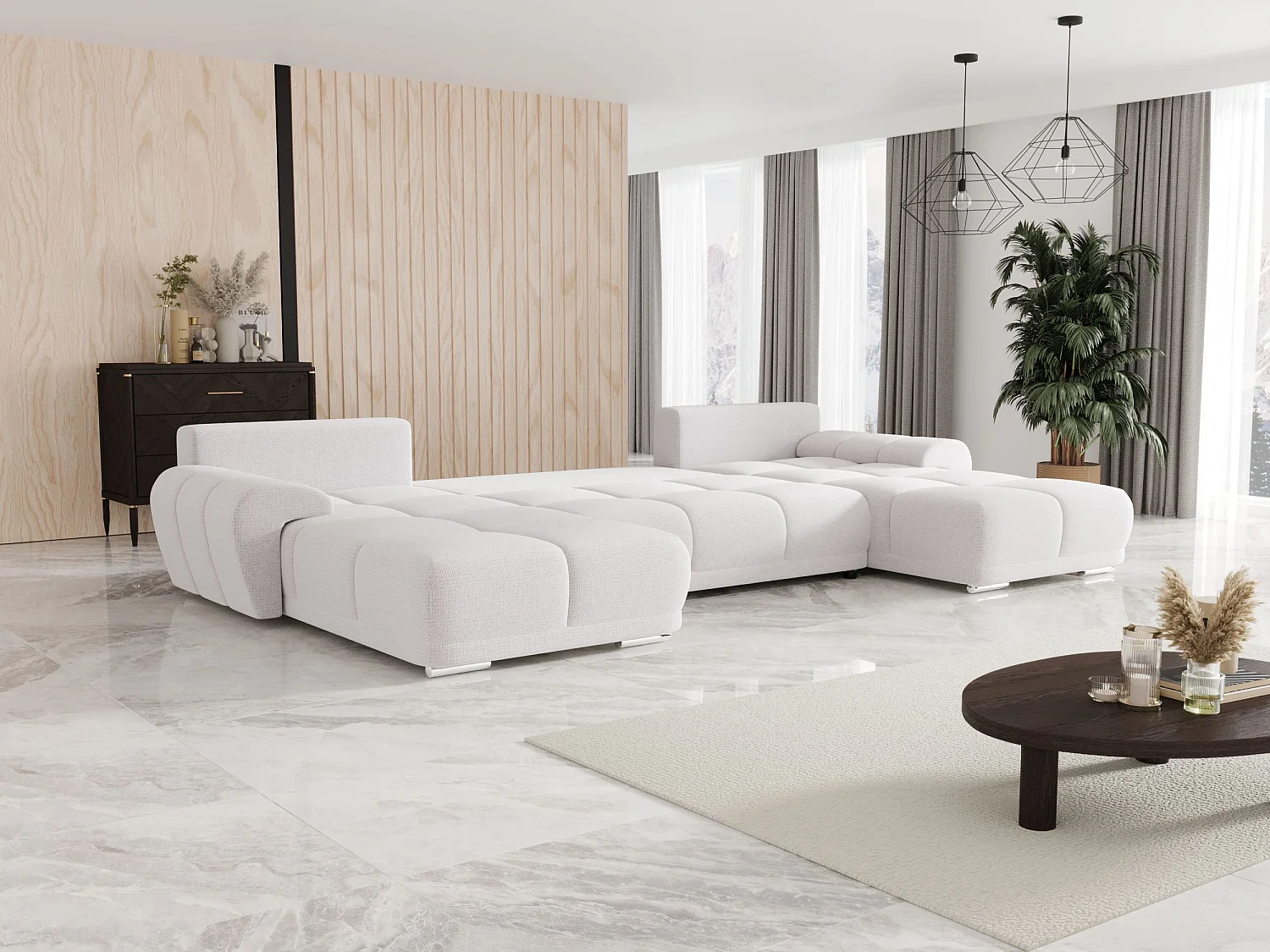 BEDANTE canapé d'angle BEGA U Links ARAGON 01 blanc avec fonction de couchage canapé en forme de U avec coffre de rangement