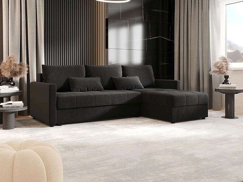 BEDANTE Ecksofa MOS L BIS Itaka 27 Dunkelgrau Rechts mit Schlaffunktion L-Form Sofa mit Stauraum Bettkasten Wohnzimmersofa Couch Sofa Bettsofa Bettkasten Bettcouch