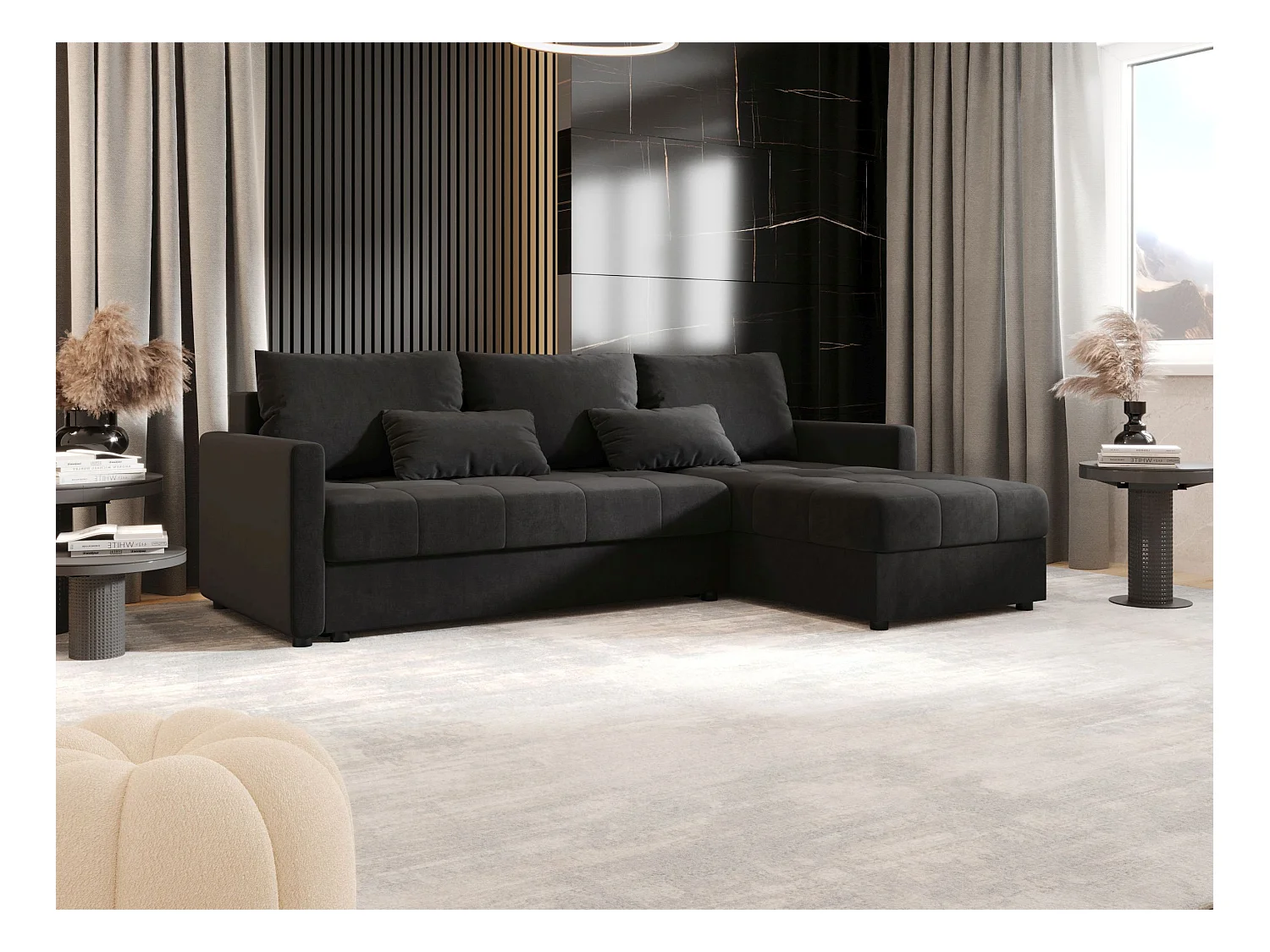 BEDANTE narożnik MOS L BIS Itaka 27 gris foncé droite avec fonction de lit canapé en L avec coffre de rangement canapé de salon, canapé convertible