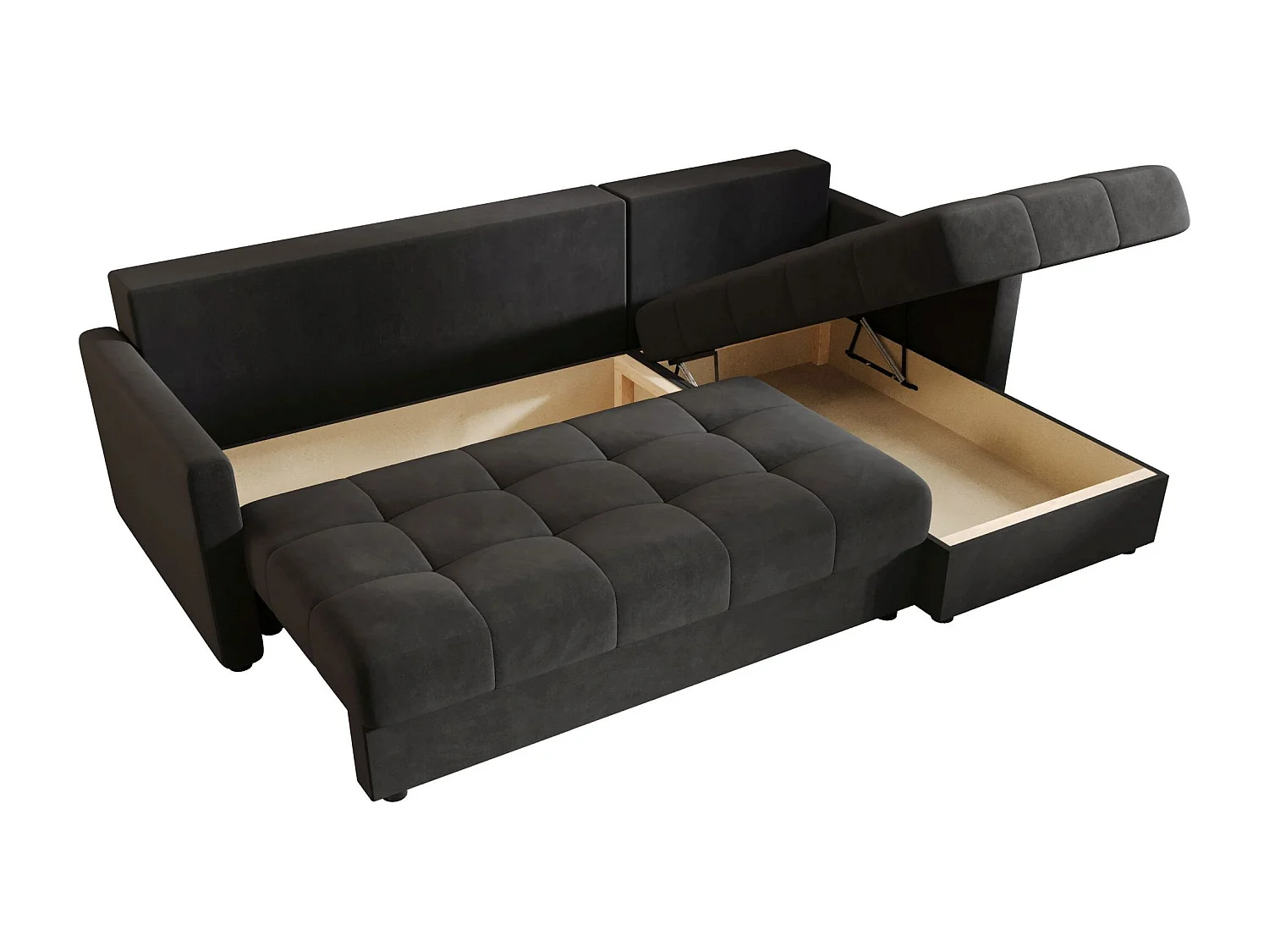 BEDANTE narożnik MOS L BIS Itaka 27 gris foncé droite avec fonction de lit canapé en L avec coffre de rangement canapé de salon, canapé convertible