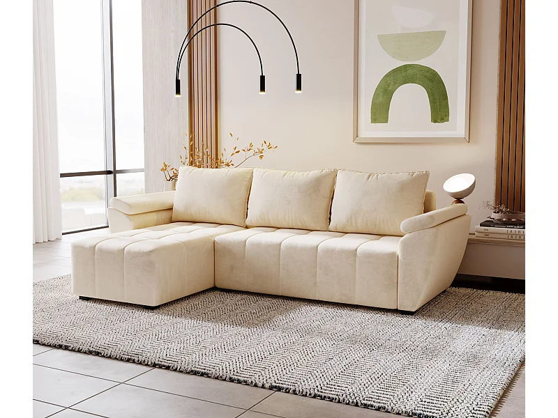 BEDANTE Ecksofa ZEUS L Monolith 02 Links Beige mit Schlaffunktion L-Form Sofa mit Stauraum Bettkasten Wohnzimmersofa Couch Sofa Bettsofa Bettkasten Bettcouch