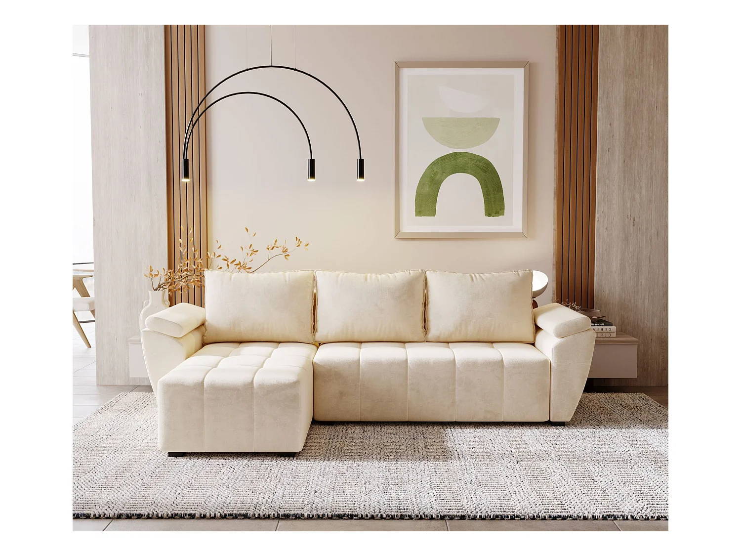 BEDANTE canapé d’angle ZEUS L Monolith 02 gauche beige avec fonction lit canapé en forme de L avec coffre de rangement canapé de salon canapé convertible