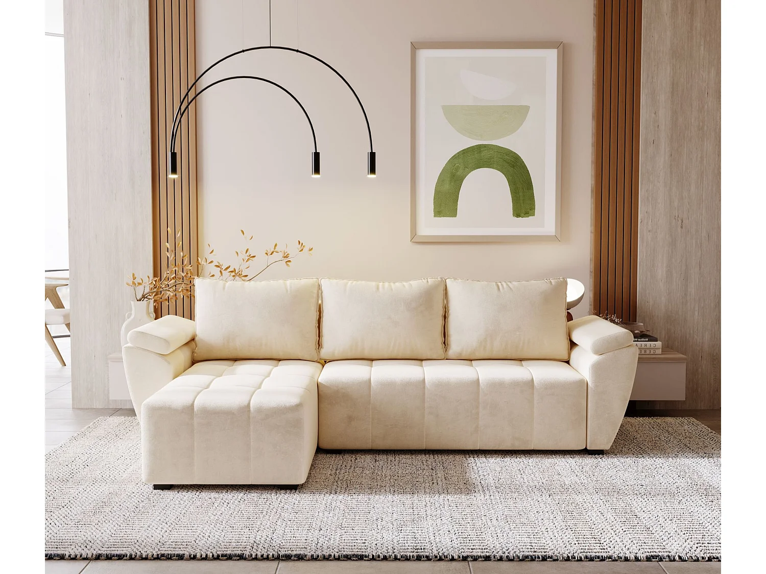 BEDANTE canapé d’angle ZEUS L Monolith 02 gauche beige avec fonction lit canapé en forme de L avec coffre de rangement canapé de salon canapé convertible