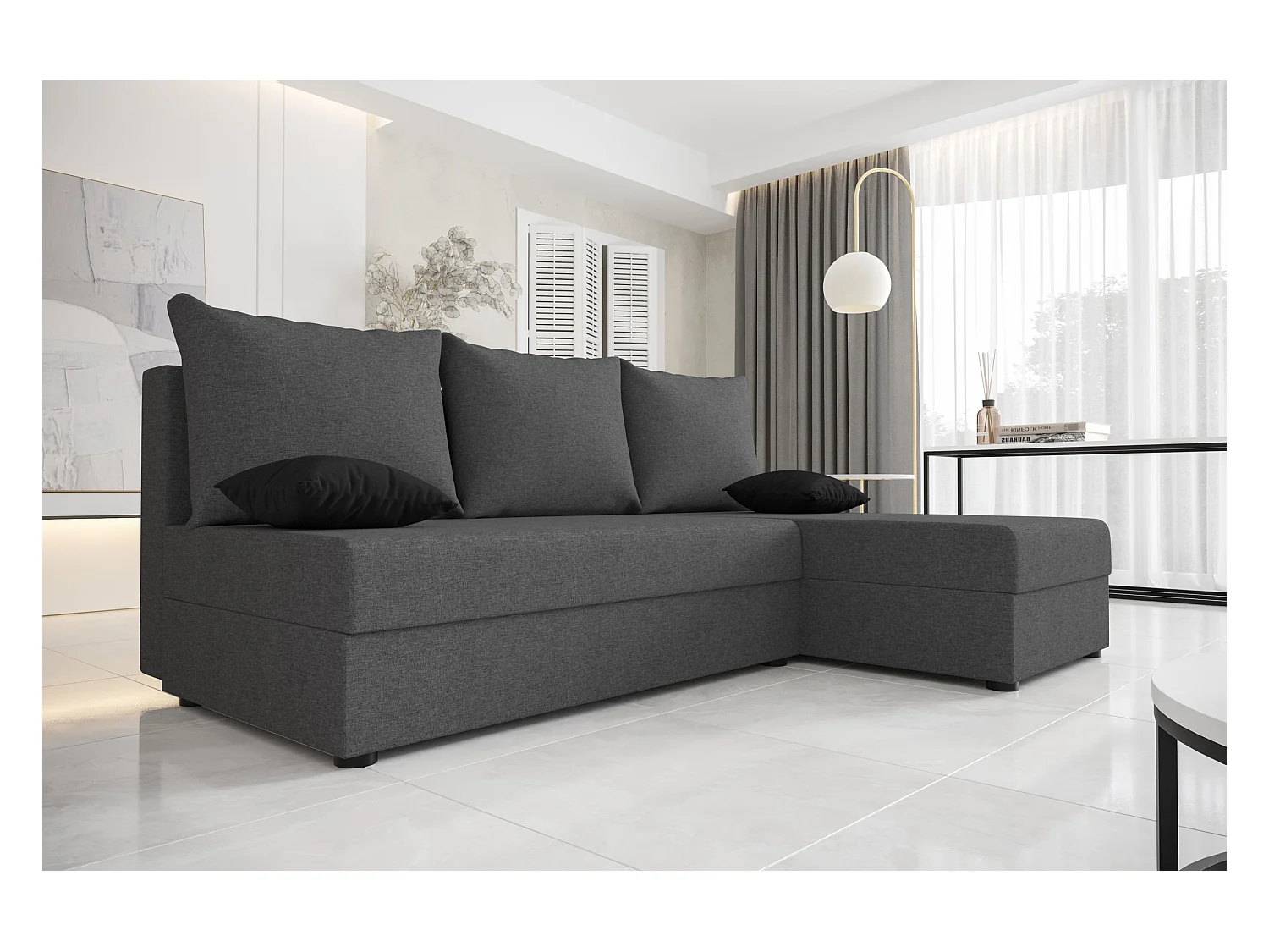 BEDANTE ECKSOFA HEWLET L Sawana 05 Rechts Grau mit Schlaffunktion L-Form Sofa mit Stauraum Bettkasten Wohnzimmersofa Couch Sofa Bettsofa Bettkasten Bettcouch