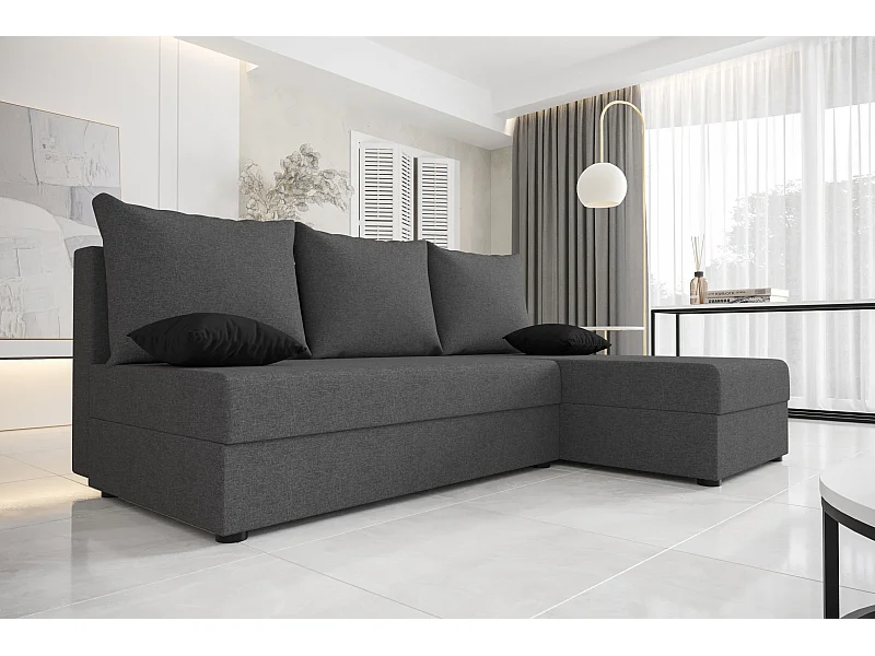 BEDANTE canapé d'angle HEWLET L Sawana 05 droite gris avec fonction de couchage canapé en forme de L