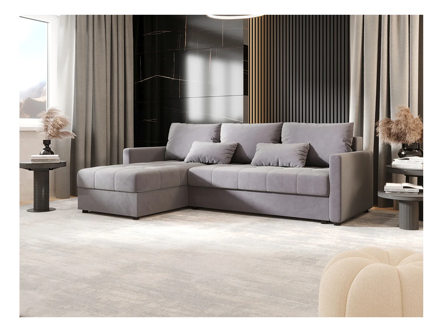 BEDANTE Ecksofa MOS L BIS Itaka 50 Grau Links mit Schlaffunktion L-Form Sofa mit Stauraum Bettkasten Wohnzimmersofa Couch Sofa Bettsofa Bettkasten Bettcouch