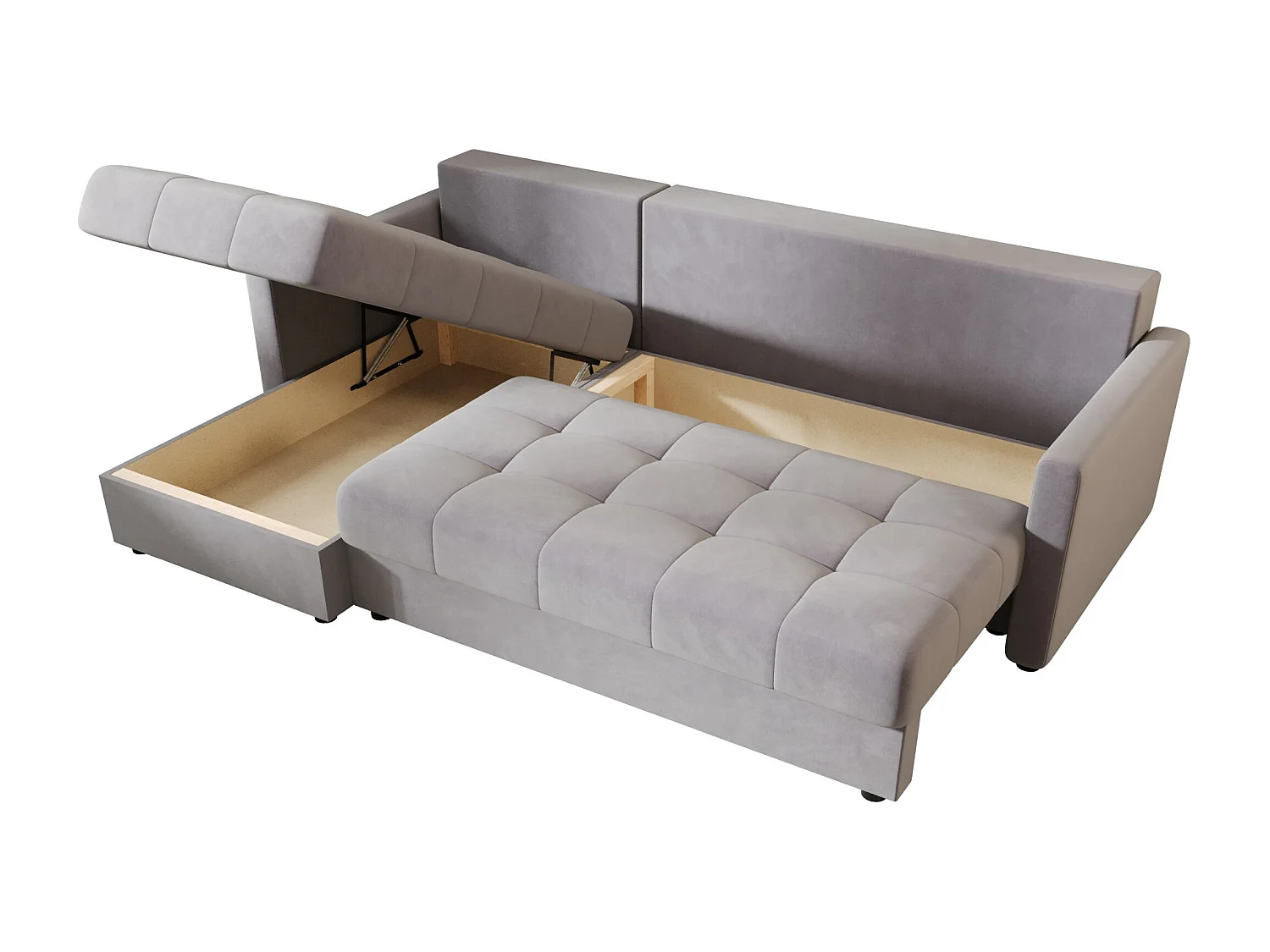 BEDANTE narożnik MOS L BIS Itaka 50 gris droite avec fonction de lit canapé en L avec coffre de rangement canapé de salon, canapé convertible