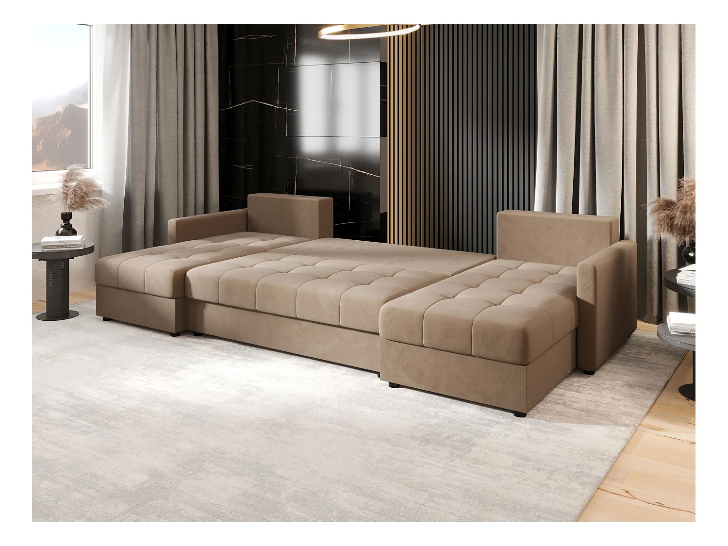 BEDANTE canapé d'angle MOS U BIS Itaka 48 marron avec fonction de couchage canapé en U avec coffre de rangement