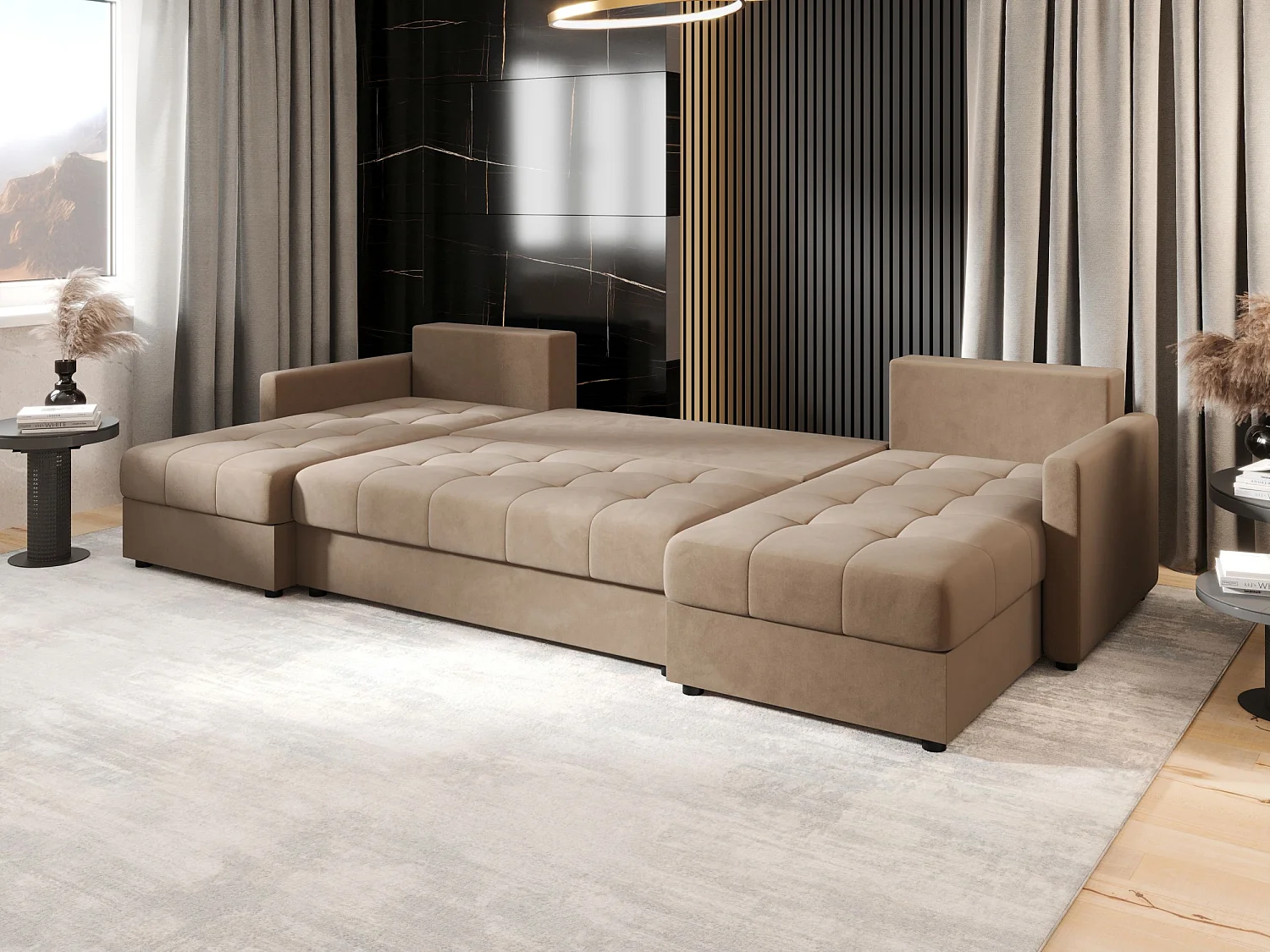 BEDANTE canapé d'angle MOS U BIS Itaka 48 marron avec fonction de couchage canapé en U avec coffre de rangement