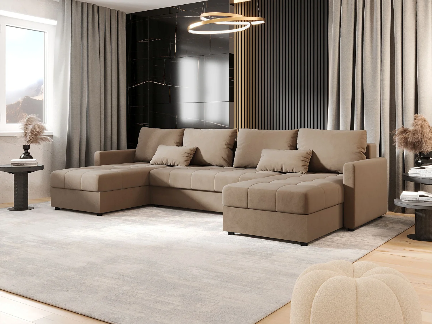 BEDANTE Ecksofa MOS U BIS Itaka 48 Braun mit Schlaffunktion U-Form Sofa mit Stauraum Bettkasten Wohnzimmersofa Couch Sofa Bettsofa Bettkasten Bettcouch