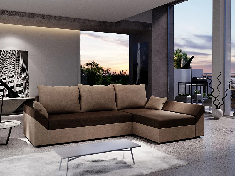 BEDANTE Canapé d’angle DANTE L droite Rainbow 20 + 05 Marron Forme L, Canapé avec espace de rangement, Coffre de lit, Canapé de salon, Canapé, Canapé, Canapé-lit