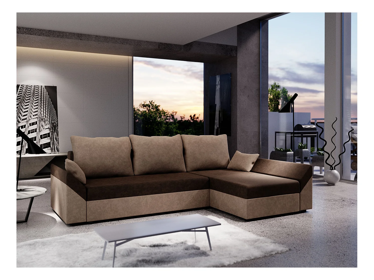 BEDANTE Canapé d’angle DANTE L droite Rainbow 20 + 05 Marron Forme L, Canapé avec espace de rangement, Coffre de lit, Canapé de salon, Canapé, Canapé, Canapé-lit