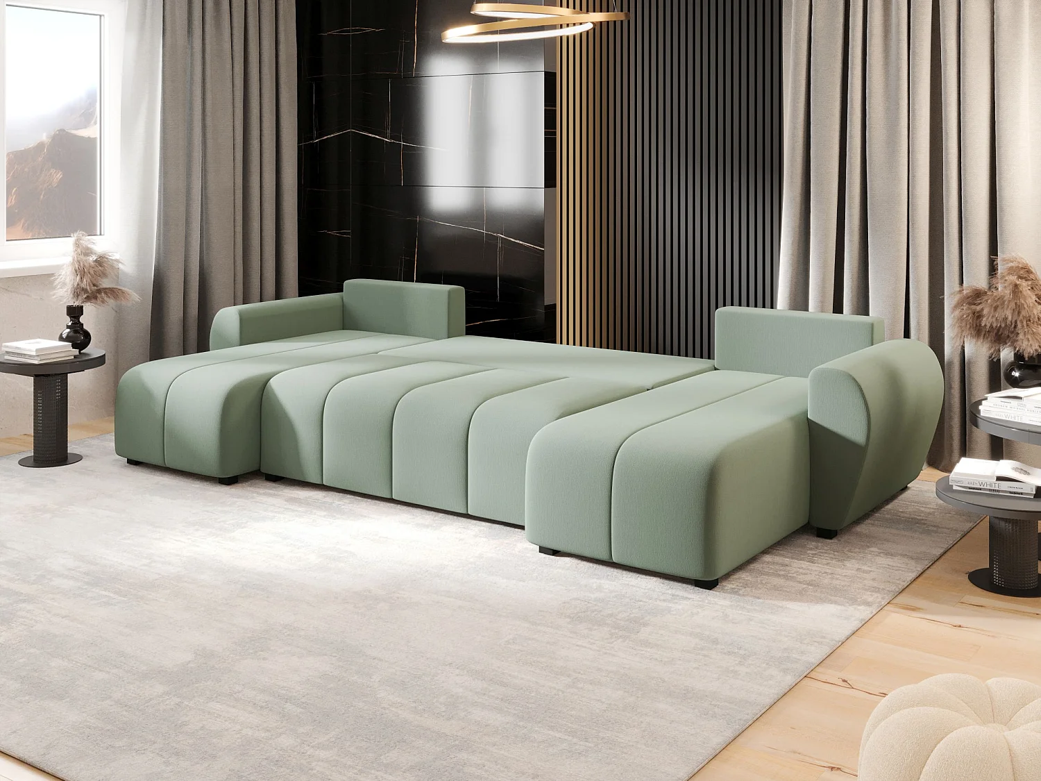 Canapé d'angle BEDANTE MOLISA U Cosmic 16 noir avec fonction couchage Canapé d'angle en forme de U avec espace de rangement Coffre à literie