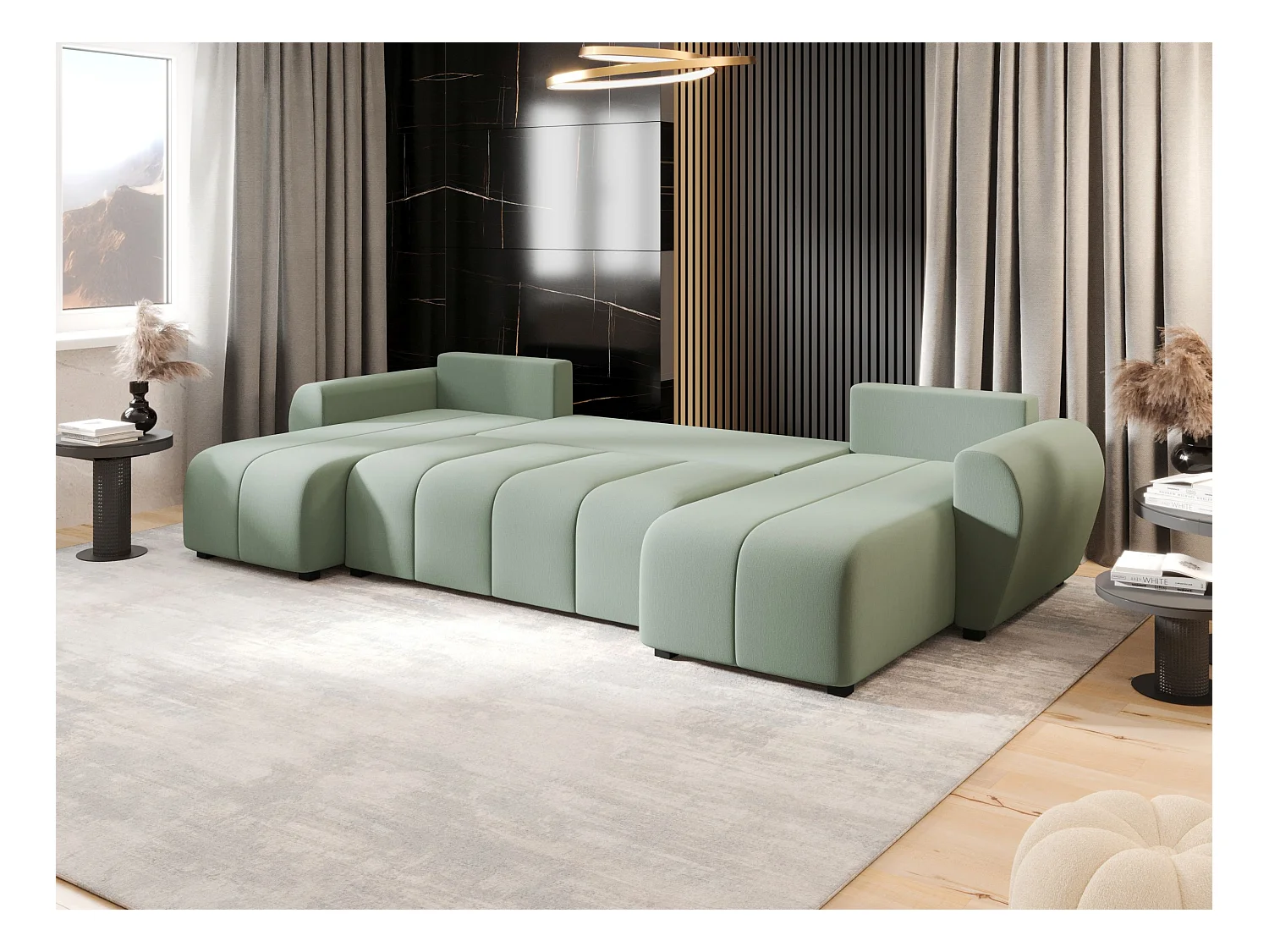 Canapé d'angle BEDANTE MOLISA U Cosmic 16 noir avec fonction couchage Canapé d'angle en forme de U avec espace de rangement Coffre à literie