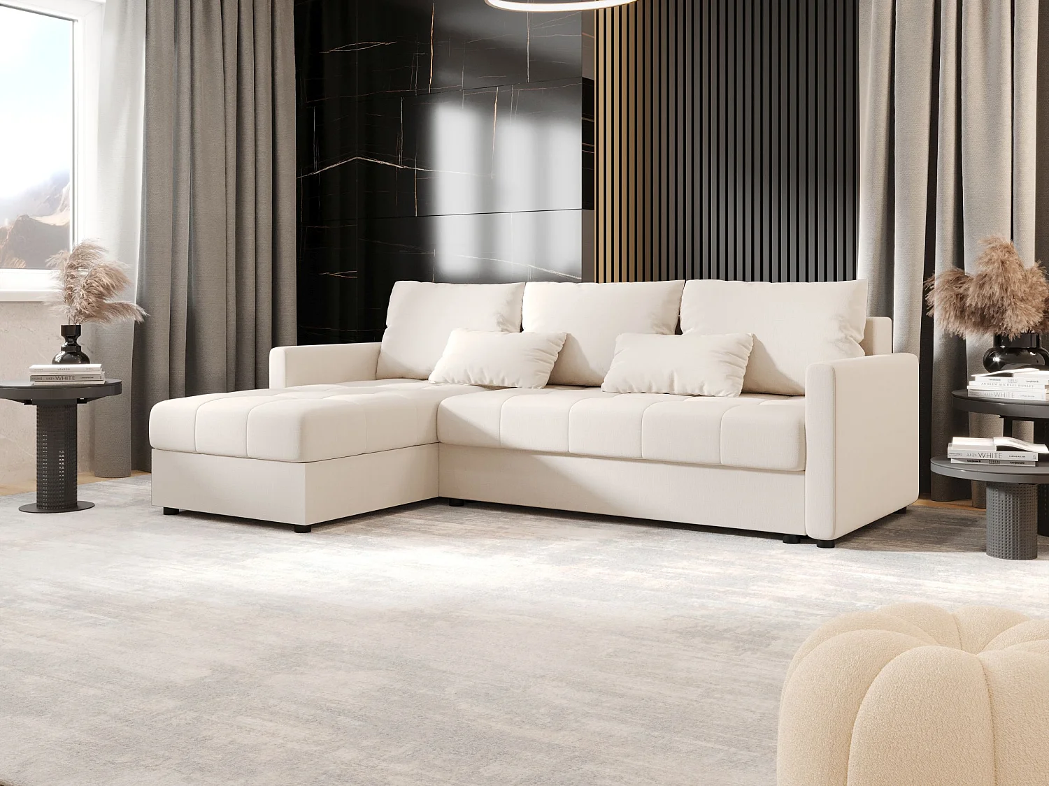 BEDANTE narożnik MOS L BIS Cosmic 10 beige gauche avec fonction de lit canapé en L avec coffre de rangement canapé de salon, canapé convertible