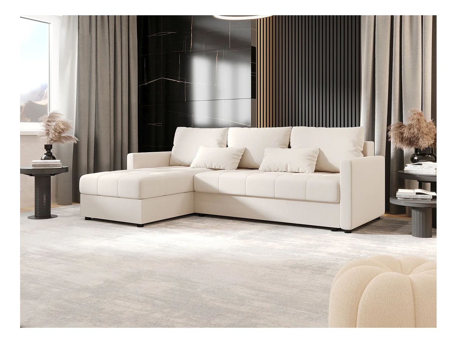BEDANTE Ecksofa MOS L BIS Cosmic 10 Beige Links mit Schlaffunktion L-Form Sofa mit Stauraum Bettkasten Wohnzimmersofa Couch Sofa Bettsofa Bettkasten Bettcouch