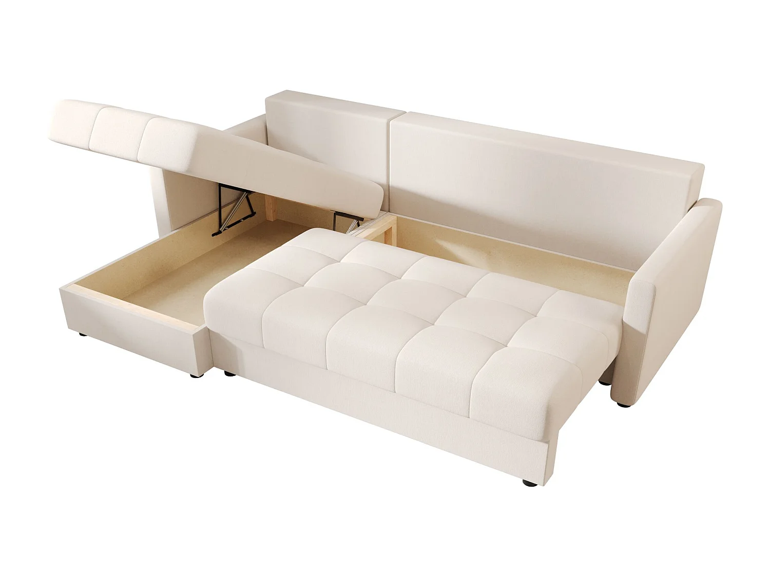 BEDANTE narożnik MOS L BIS Cosmic 10 beige gauche avec fonction de lit canapé en L avec coffre de rangement canapé de salon, canapé convertible