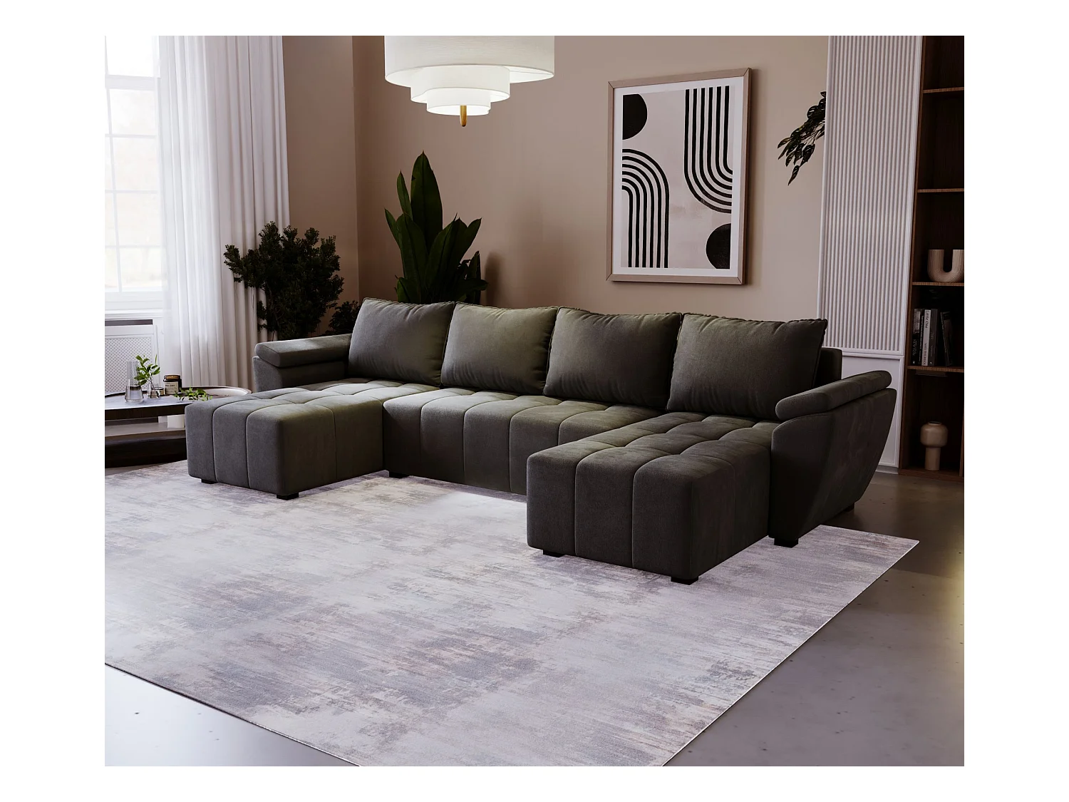BEDANTE Ecksofa ZEUS U Monolith 92 Dunkelgrau mit Schlaffunktion U-Form Sofa mit Stauraum Bettkasten Wohnzimmersofa Couch Sofa Bettsofa Bettkasten Bettcouch