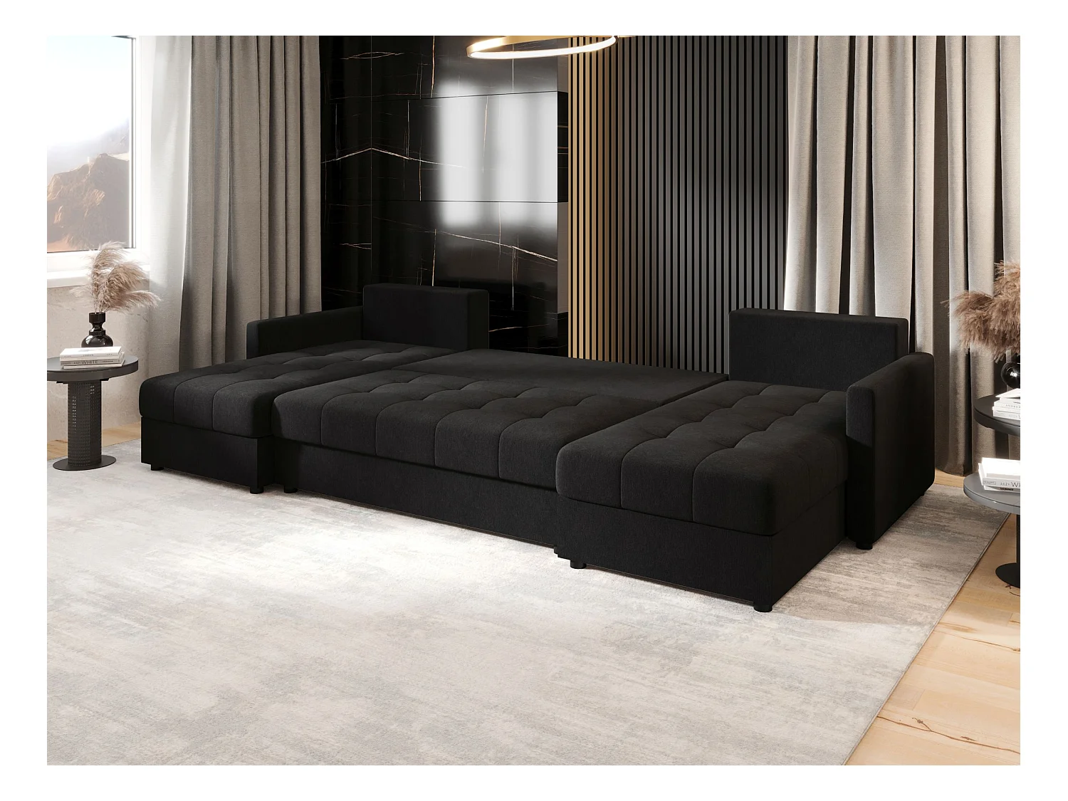 BEDANTE canapé d'angle MOS U BIS Cosmic 100 noir avec fonction de couchage canapé en U avec coffre de rangement
