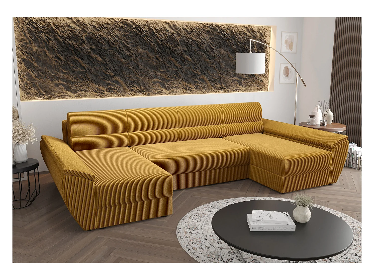 BEDANTE canapé d’angle REBIU4 Poso 01 orange avec fonction de couchage canapé en L avec espace de rangement