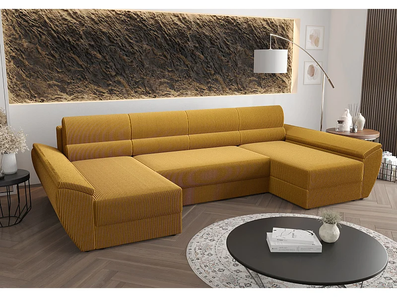 BEDANTE canapé d’angle REBIU4 Poso 01 orange avec fonction de couchage canapé en L avec espace de rangement