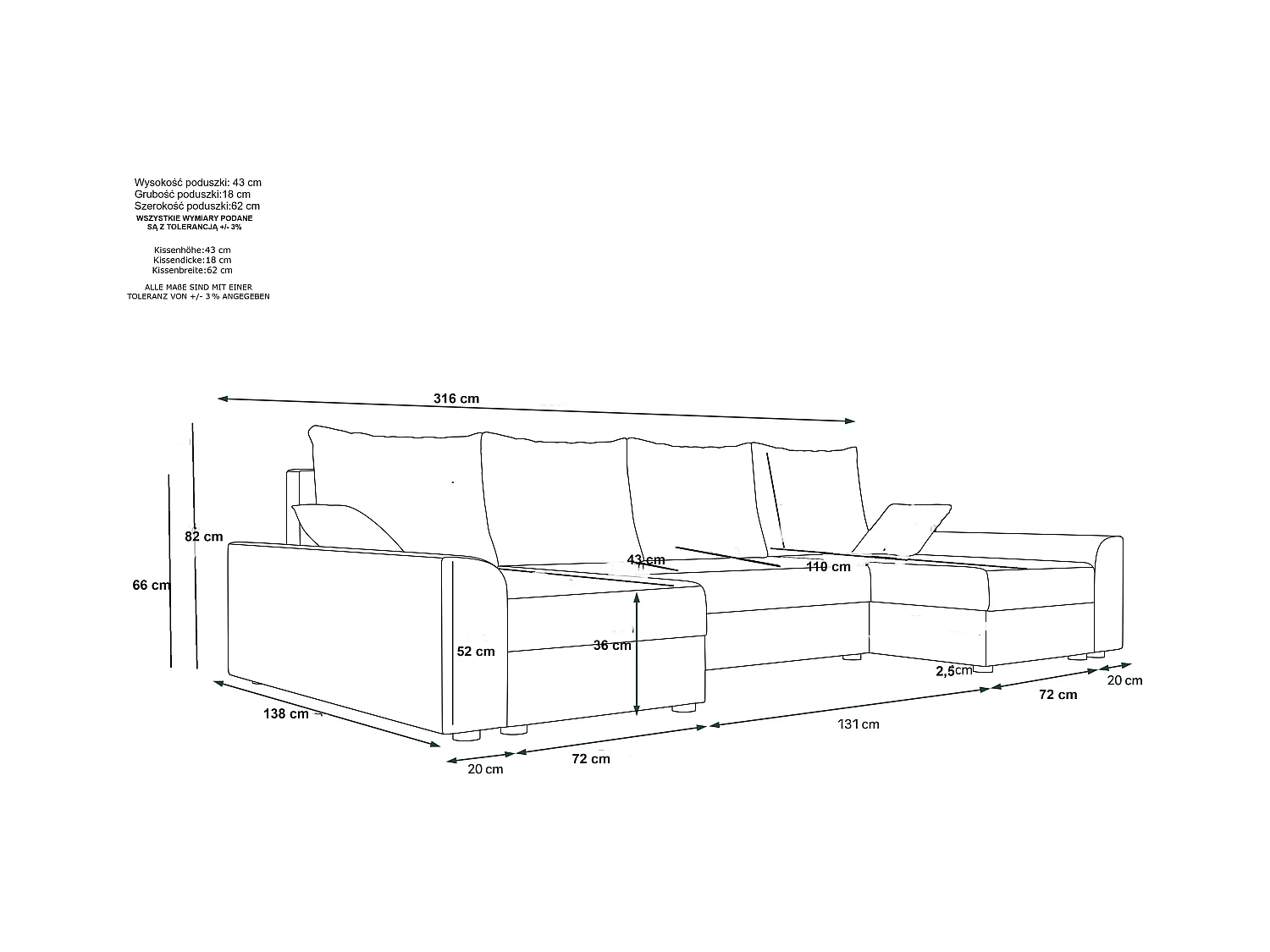 BEDANTE Canapé d’angle DANTE U Rainbow 15 + 31 Noir/Blanc Forme U, Canapé avec espace de rangement, Coffre de lit, Canapé de salon, Canapé, Canapé, Canapé-lit