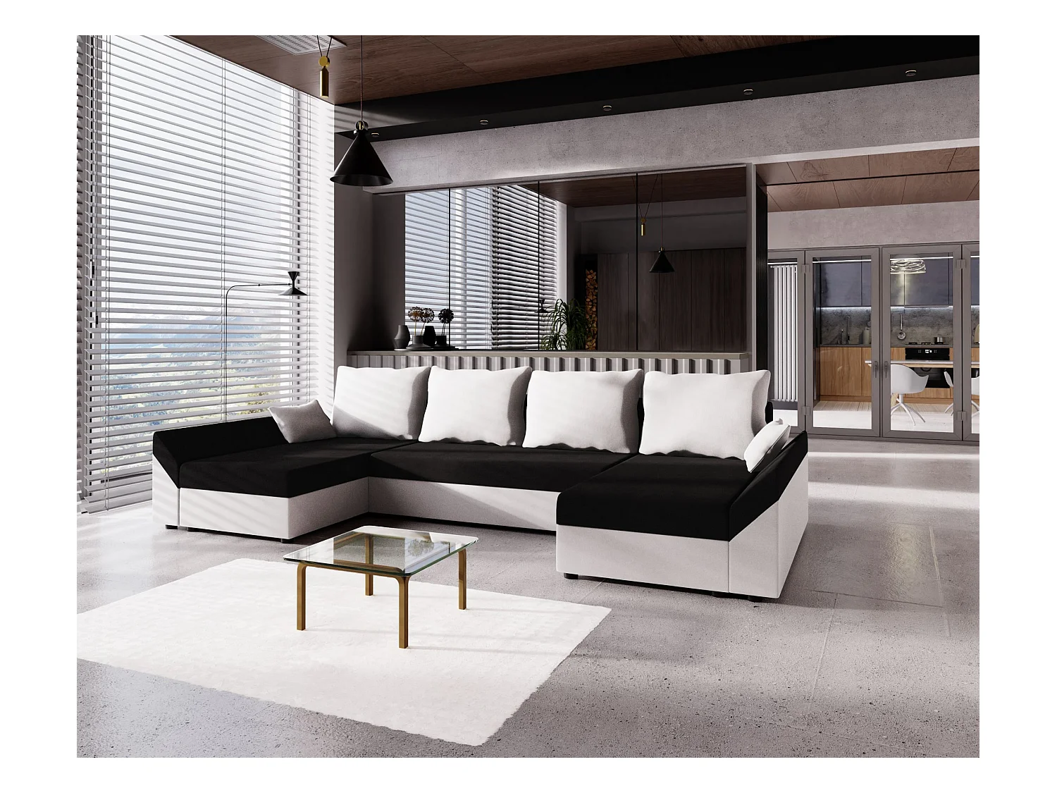 BEDANTE Ecksofa DANTE U Rainbow 15 + 31 Schwarz/Weiß U-Form, Sofa mit Stauraum, Bettkasten, Wohnzimmersofa, Couch, Sofa, Bettsofa