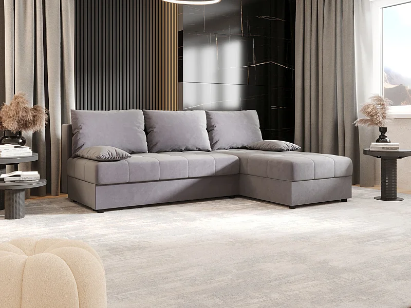 BEDANTE canapé d’angle MOS L Itaka 50 droite gris avec fonction de couchage canapé en forme de L avec coffre de rangement