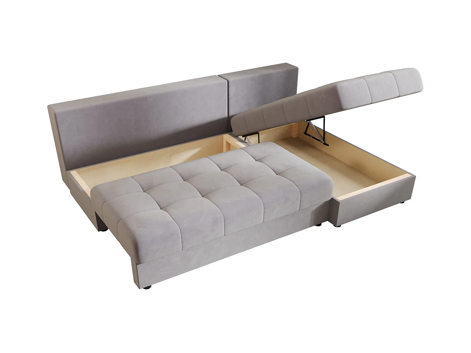 BEDANTE canapé d’angle MOS L Itaka 50 droite gris avec fonction de couchage canapé en forme de L avec coffre de rangement