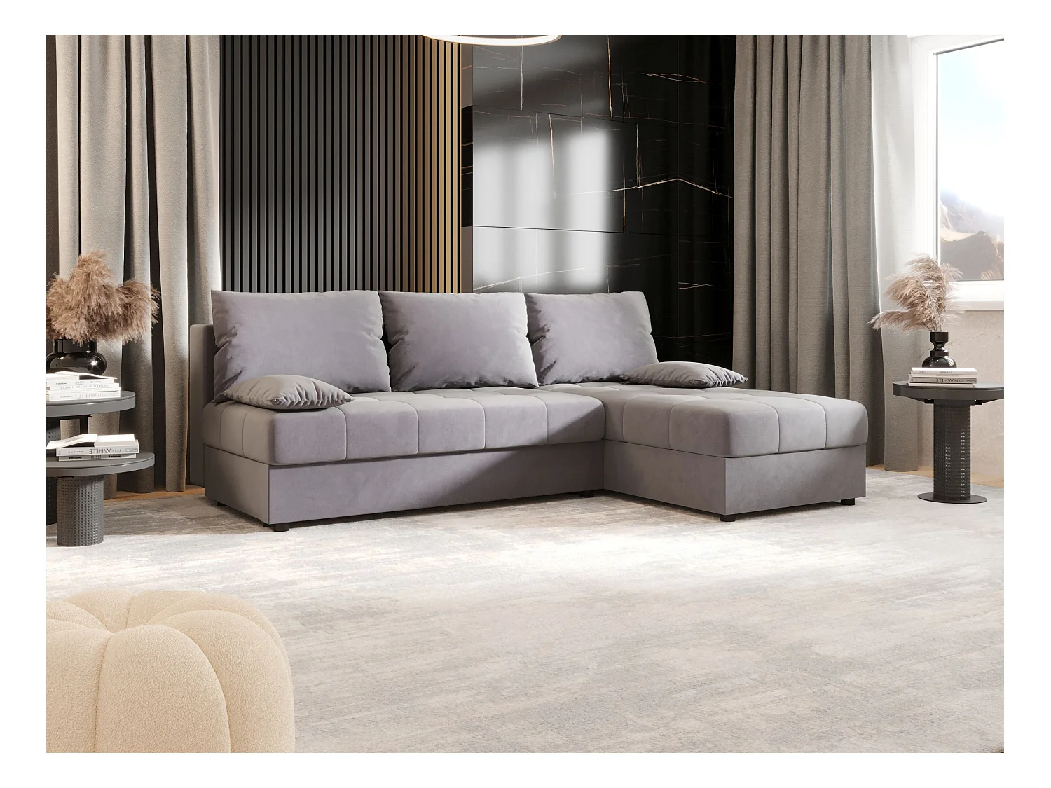 BEDANTE Ecksofa MOS L Itaka 50 Grau Rechts mit Schlaffunktion L-Form Sofa mit Stauraum Bettkasten Wohnzimmersofa Couch Sofa Bettsofa Bettkasten Bettcouch