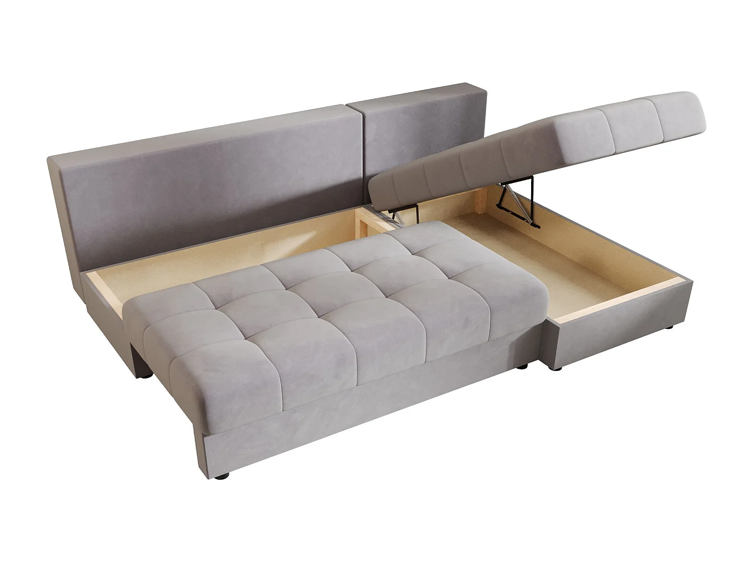 BEDANTE canapé d’angle MOS L Itaka 50 droite gris avec fonction de couchage canapé en forme de L avec coffre de rangement