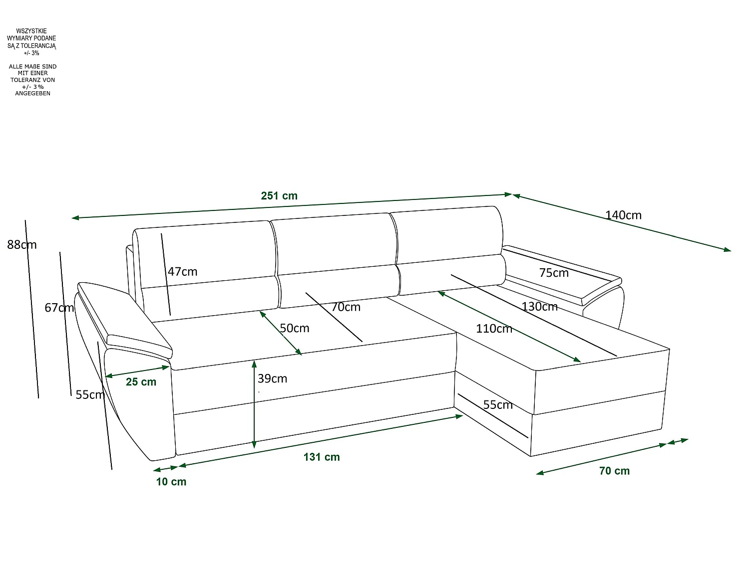 Canapé d'angle convertible 3 places en tissu gris foncé
