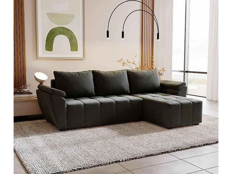 BEDANTE Ecksofa ZEUS L Monolith 92 Rechts Dunkelgrau mit Schlaffunktion L-Form Sofa mit Stauraum Bettkasten Wohnzimmersofa Couch Sofa Bettsofa Bettkasten Bettcouch