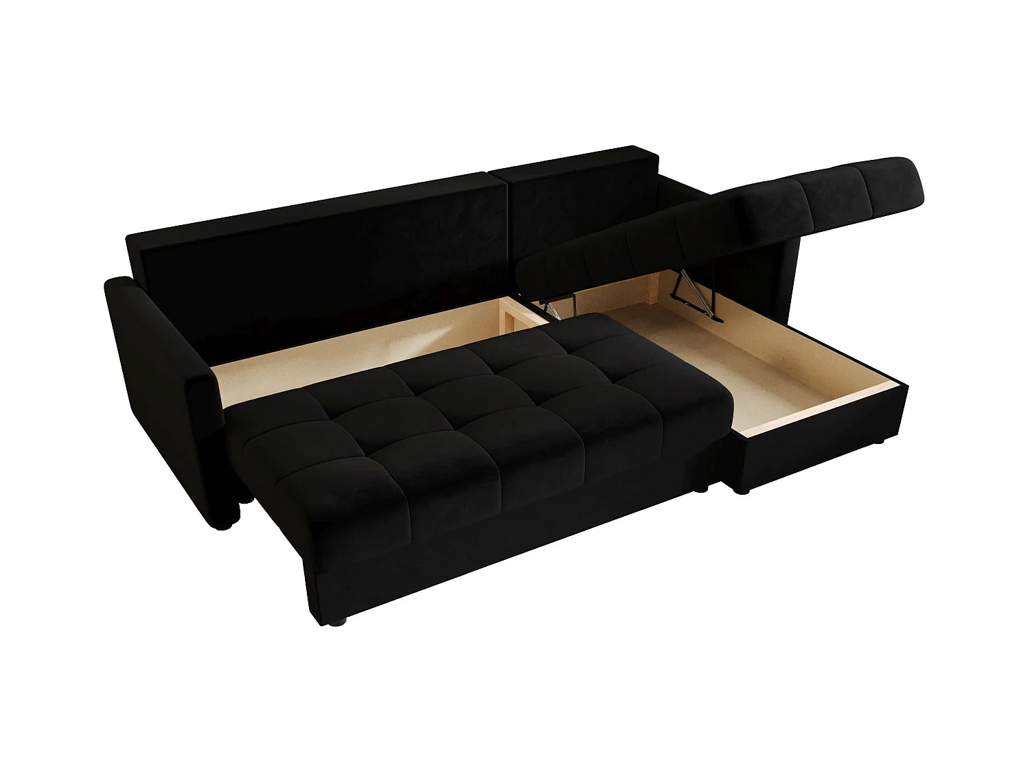 BEDANTE narożnik MOS L BIS Itaka 15 noir droite avec fonction de lit canapé en L avec coffre de rangement canapé de salon, canapé convertible