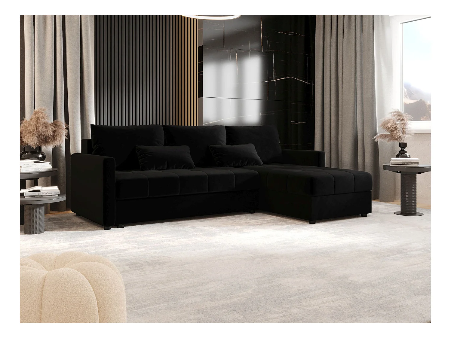 BEDANTE Ecksofa MOS L BIS Itaka 15 Schwarz Rechts mit Schlaffunktion L-Form Sofa mit Stauraum Bettkasten Wohnzimmersofa Couch Sofa Bettsofa Bettkasten Bettcouch